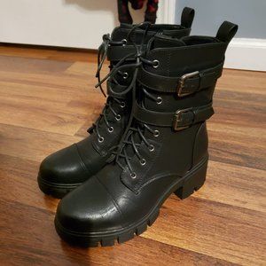 Women's Combat Boots Side Zipper Buckle Chunky Heel Ankle Booties